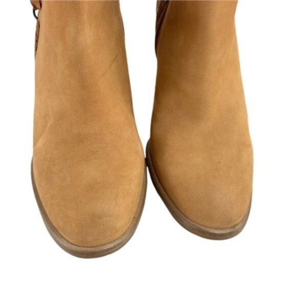 Miss Albright Suede Laser Cut Strappy Ankle Booties Wooden Heel - Picture 3 of 10